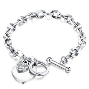 Chunky Silver Chain Bracelet w/ Heart Charms – Stainless Steel